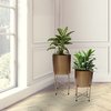 Uniquewise Set of 2 Decorative Modern Gold Metal Cylinder Floor Flower Planter Holders with Stand, 22" and 18" Tall, Perfect for your Entryway, Living Room, or Dining Room QI004243